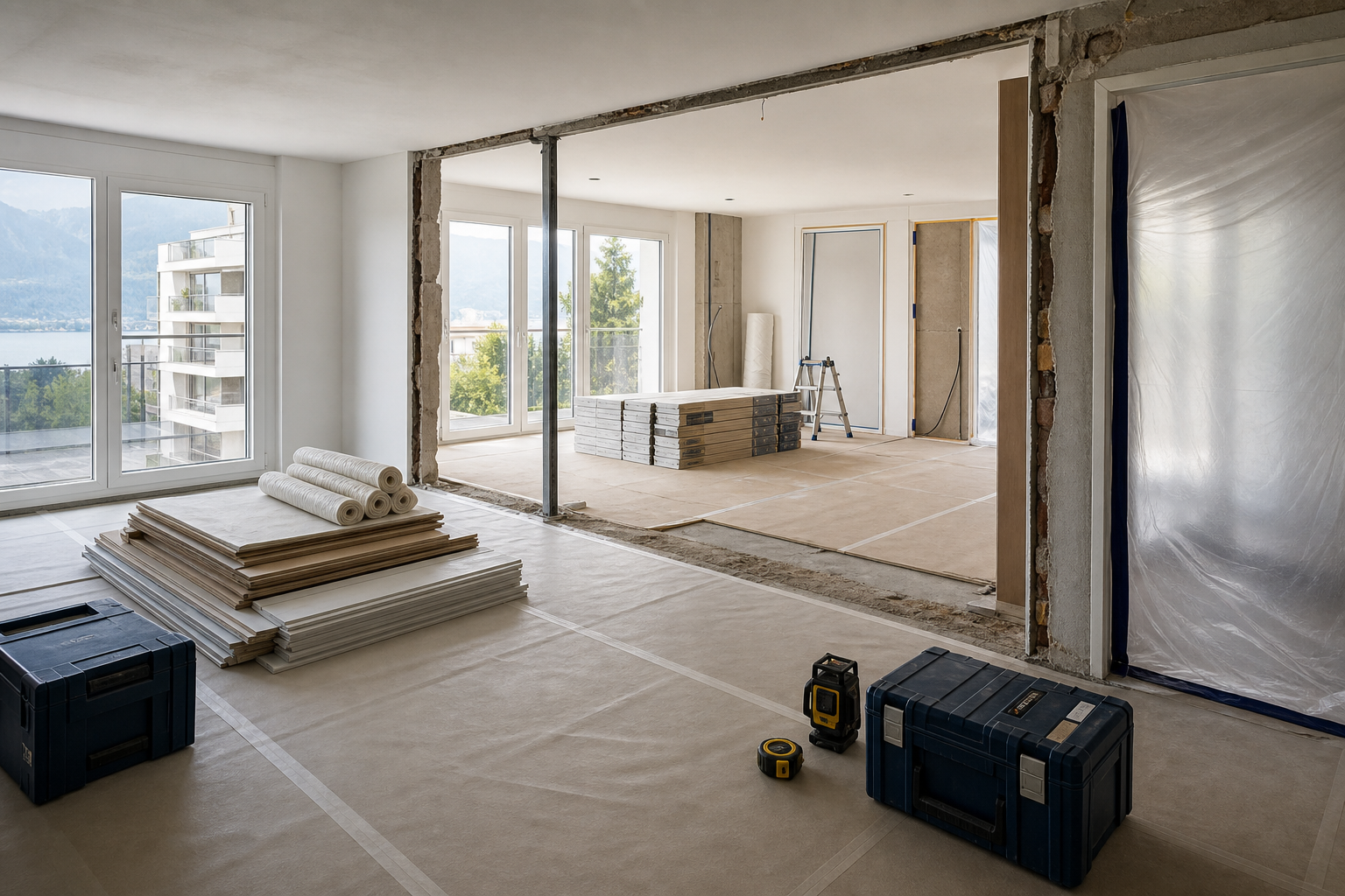Appartement en chantier de rénovation, protégé et organisé